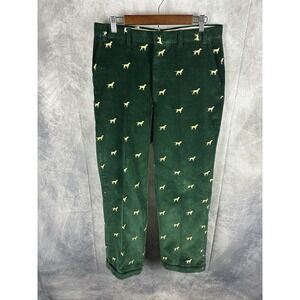 Vtg Mens Orvis Corduroy Pants Green AOP Labrador Retrievers Dogs 34x30 Funky